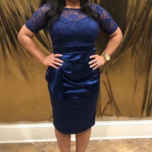 Blue Satin dress NWOT - Picture 8 of 11